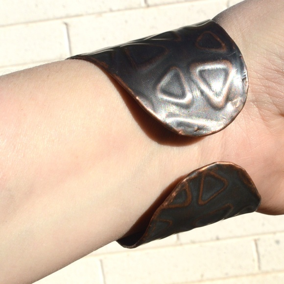 Geometric Triangle Copper Patina Cuff Bracelet - Picture 8 of 8